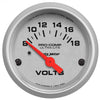 AutoMeter 4391 Ultra-Lite 2-1/16” Voltmeter gauge, Electrical, range from 8-18 V, silver face, incandescent lighting, analog, sold individually